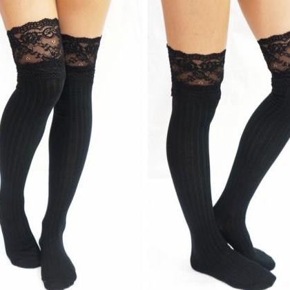 knee high black lace socks