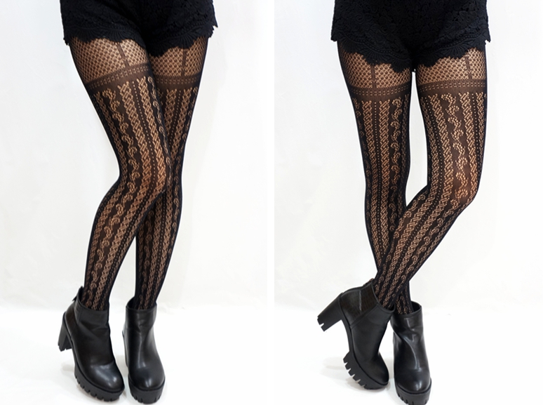 Sexy Gothic Stripe Lace Suspender Fishnet Tights on Luulla
