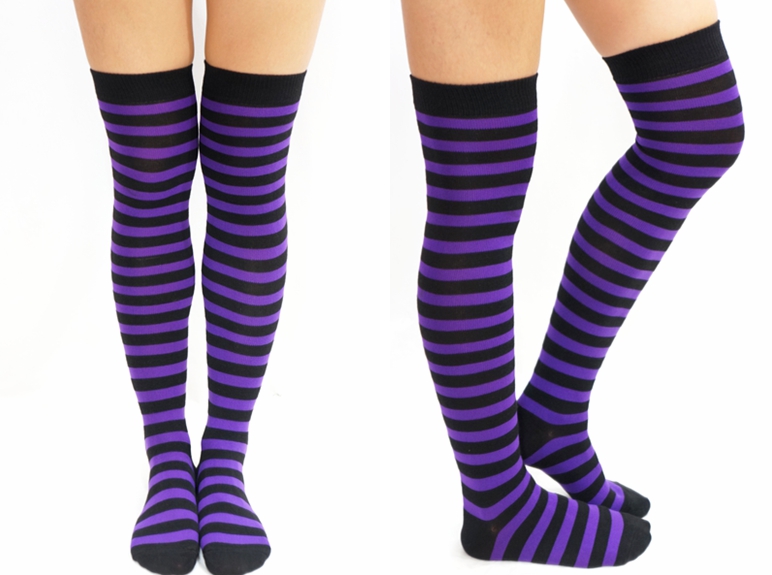 Purple & Black Striped Gothic Thigh High Socks on Luulla
