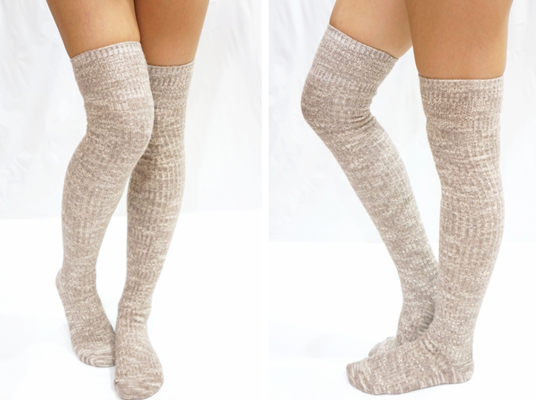 Beige Knit Knee High Socks Boot Socks on Luulla