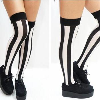 Vertical striped clearance thigh highs