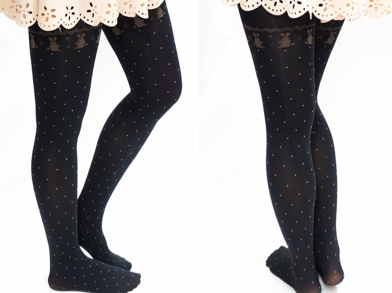 Cute Rabbit With Dots Holiday Black Tights on Luulla