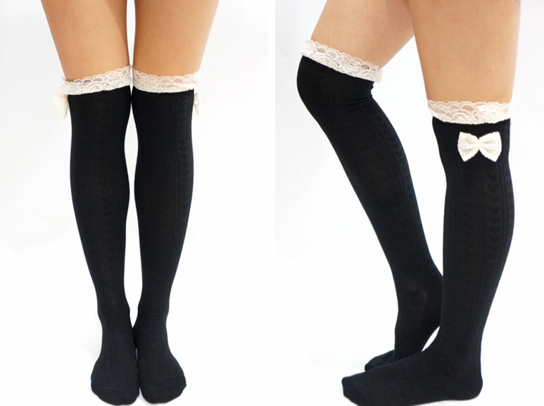black lace knee high stockings
