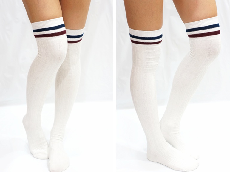 brown and white striped knee socks